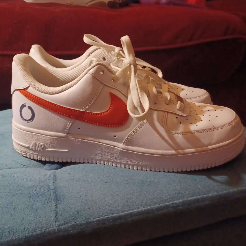 Nike Air Force 1 White Custom 'Orange Swoosh' Edition Sz 10.5